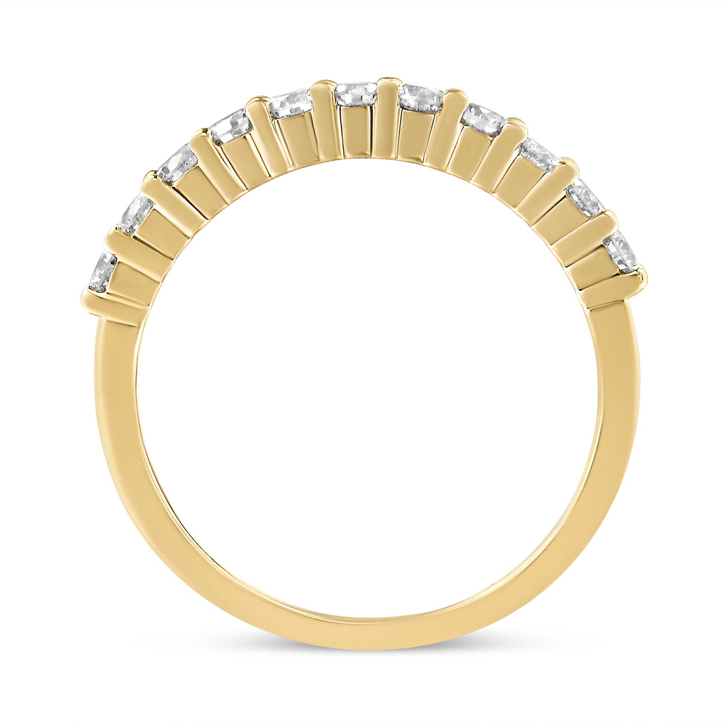 14K Yellow Gold Plated .925 Sterling Silver 1/2 cttw Shared Prong Set Brilliant Round-Cut Diamond 11 Stone Band Ring (J-K Color, I1-I2 Clarity) - Size 7