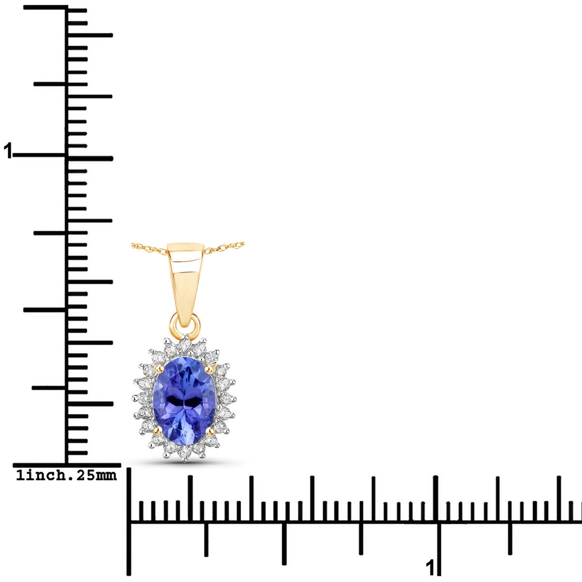0.86 Carat Genuine Tanzanite and White Diamond 14K Yellow Gold Pendant