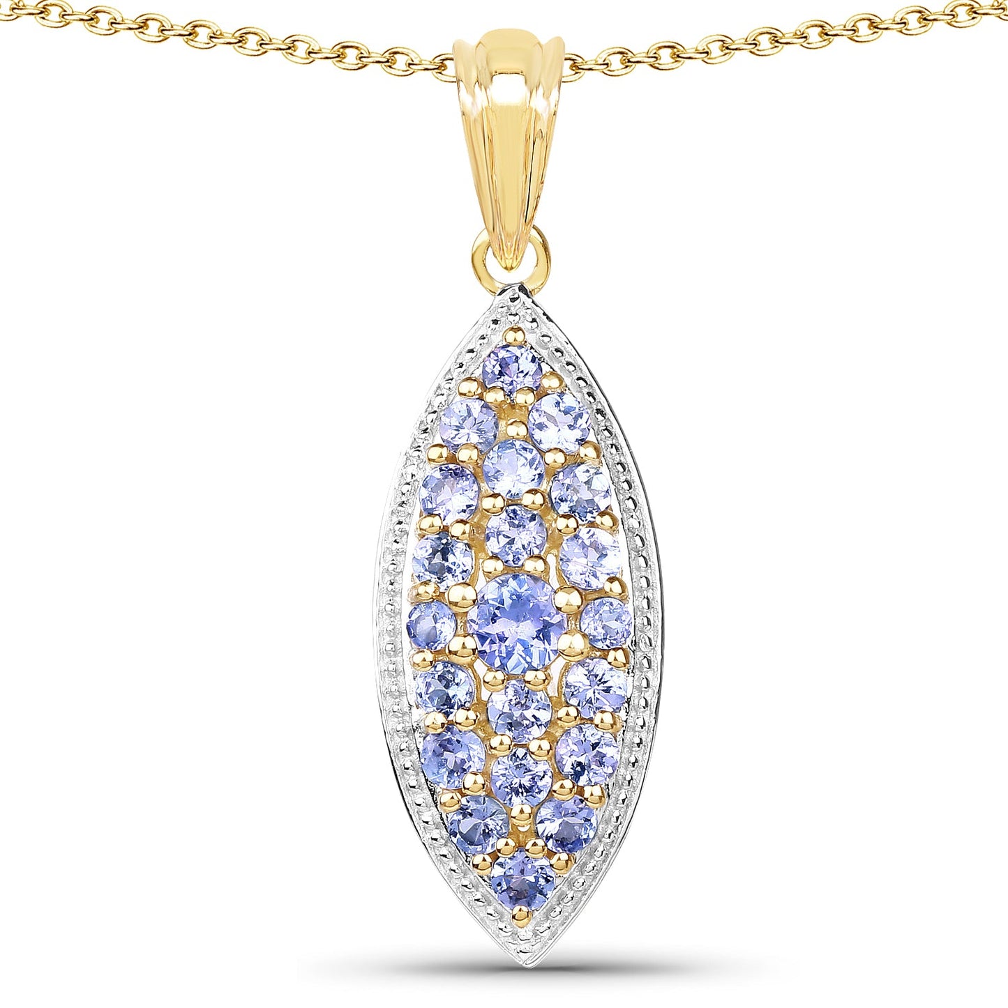 14K Yellow Gold Plated 1.56 Carat Genuine Tanzanite .925 Sterling Silver Pendant