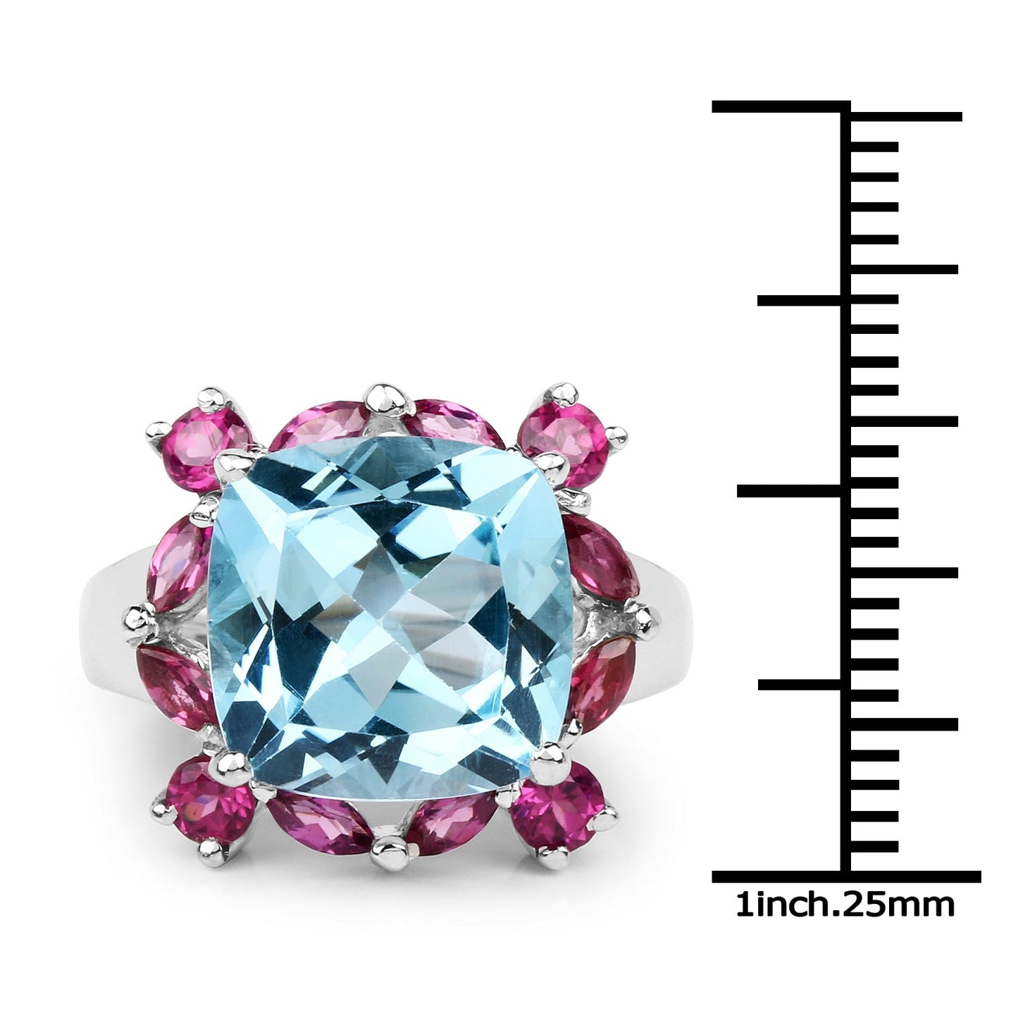 8.19 Carat Genuine Blue Topaz & Rhodolite .925 Sterling Silver Ring