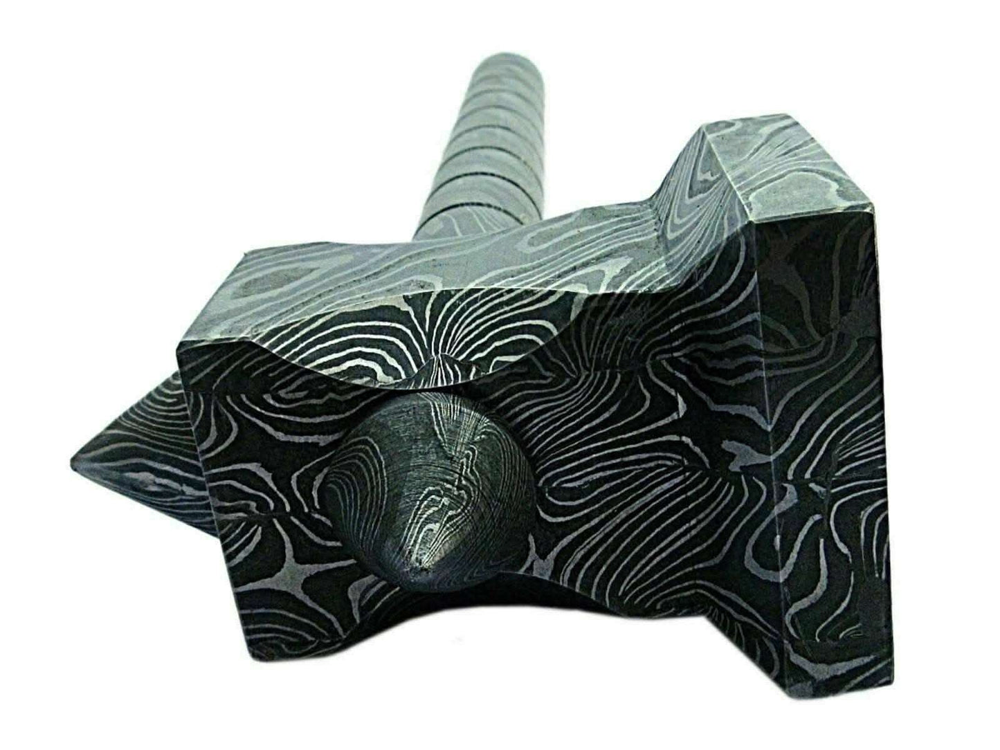 Sculpted Damascus Steel War Hammer 12" Handmade Full Damascus Collectible Piece
