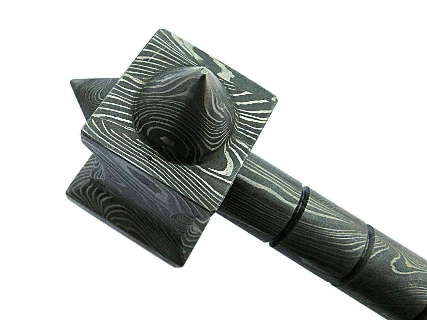 Sculpted Damascus Steel War Hammer 12" Handmade Full Damascus Collectible Piece
