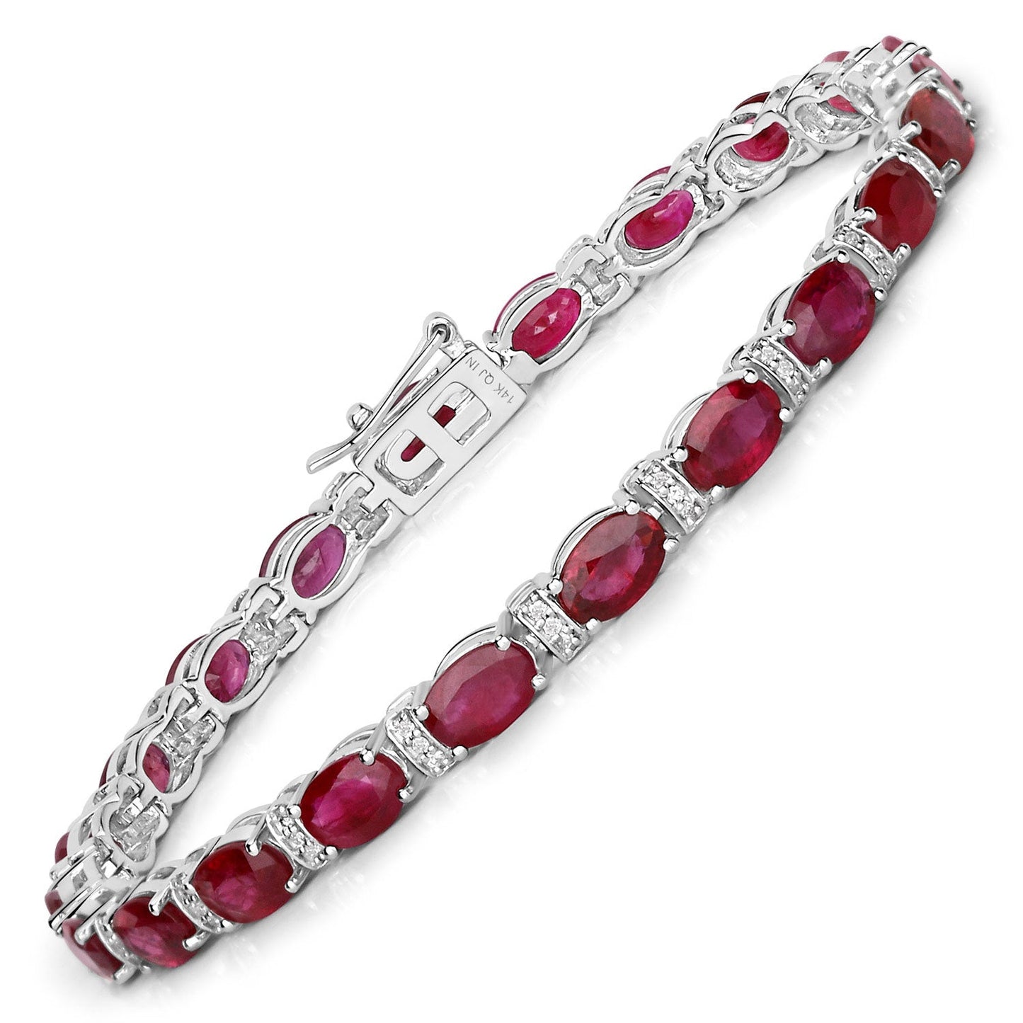 11.67 Carat Genuine Ruby and White Diamond 14K White Gold Bracelet