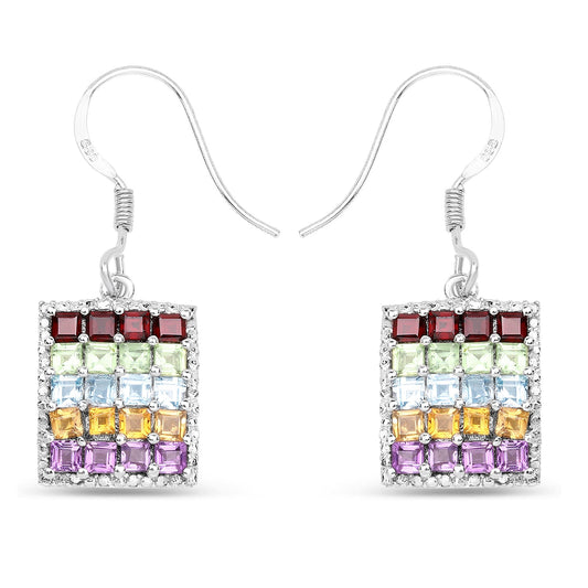 4.32 Carat Genuine Multi Stones .925 Sterling Silver Earrings