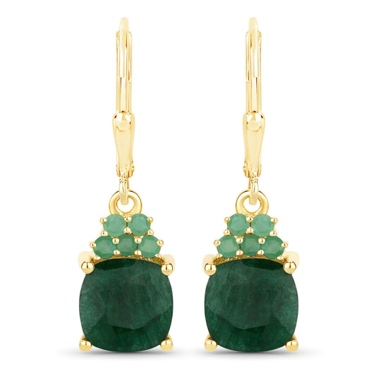 4.50 Carat Dyed Emerald and Emerald .925 Sterling Silver Earrings