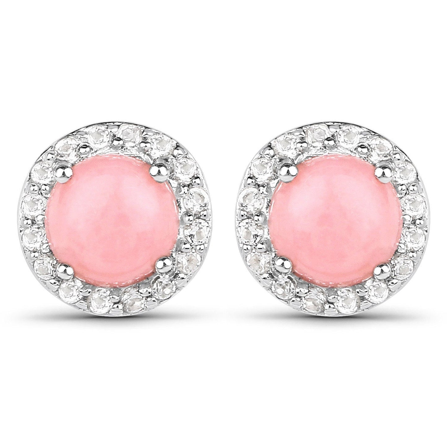 1.36 Carat Genuine Pink Opal and White Topaz .925 Sterling Silver Earrings