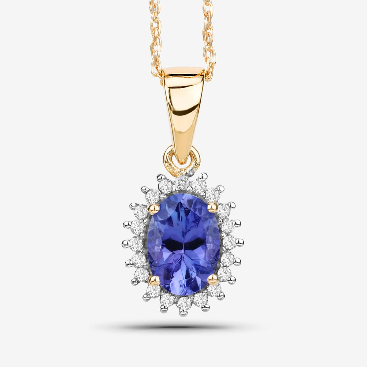 0.86 Carat Genuine Tanzanite and White Diamond 14K Yellow Gold Pendant