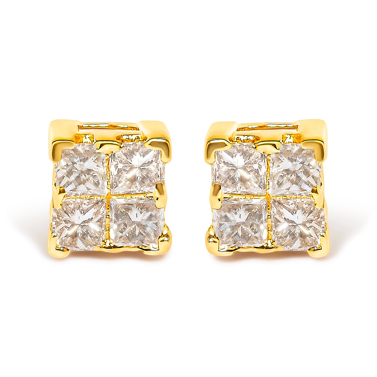 14K Yellow Gold 1/4 Cttw Invisible Set Princess-Cut Diamond Square Stud Earring (J-K Color, I1-I2 Clarity)