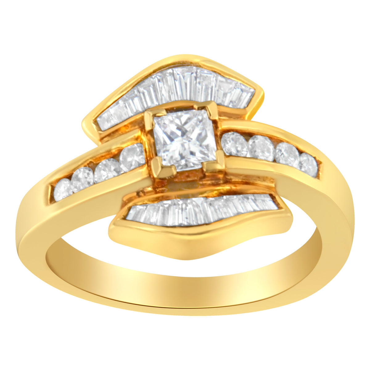 14K Yellow Gold 1.0 Cttw Princess Diamond Geometric Cocktail Ring