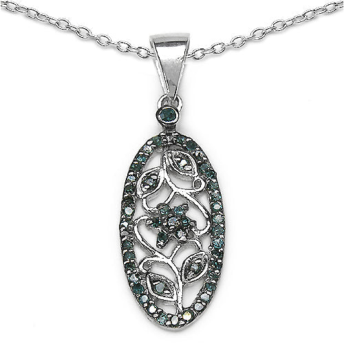 0.27 Carat Genuine Blue Diamond .925 Sterling Silver Pandent