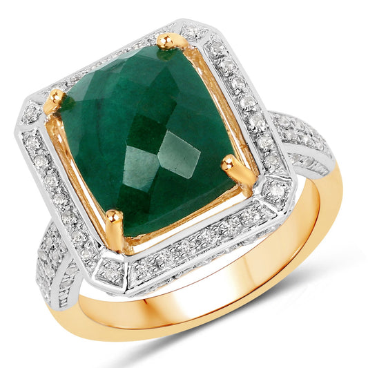 5.18 Carat Dyed Emerald and White Topaz .925 Sterling Silver Ring