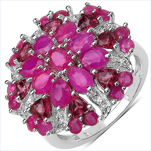 3.90 Carat Genuine Ruby & Rhodolite .925 Sterling Silver Ring