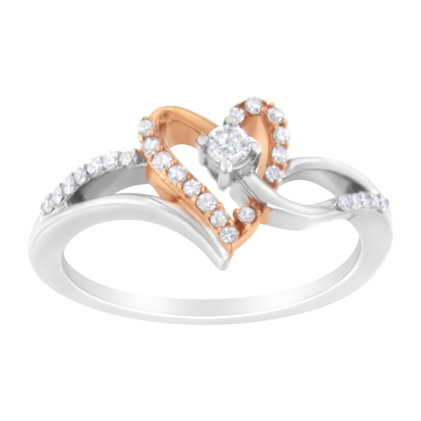10K Rose Gold over .925 Sterling Silver â…• Cttw Diamond Split Shank Open Heart Cocktail Ring (I-J Color, I2-I3 Clarity)