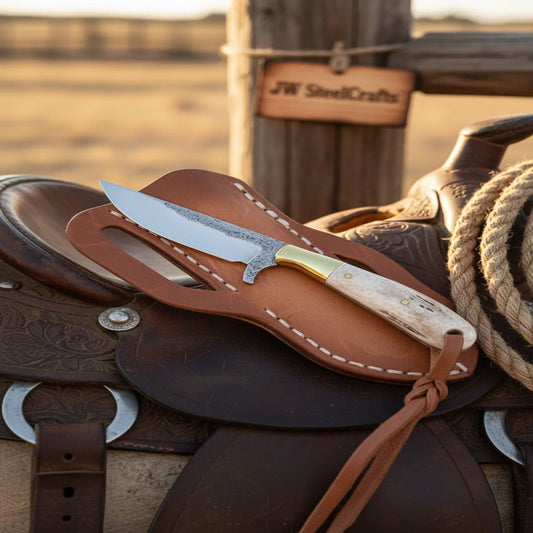 Buck Knives Handcrafted Damascus Hunting Knife with Genuine Leather Sheath
