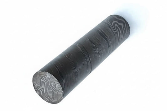 Twisted Damascus Steel Round Billet in Pre Etched Five Inch Bar