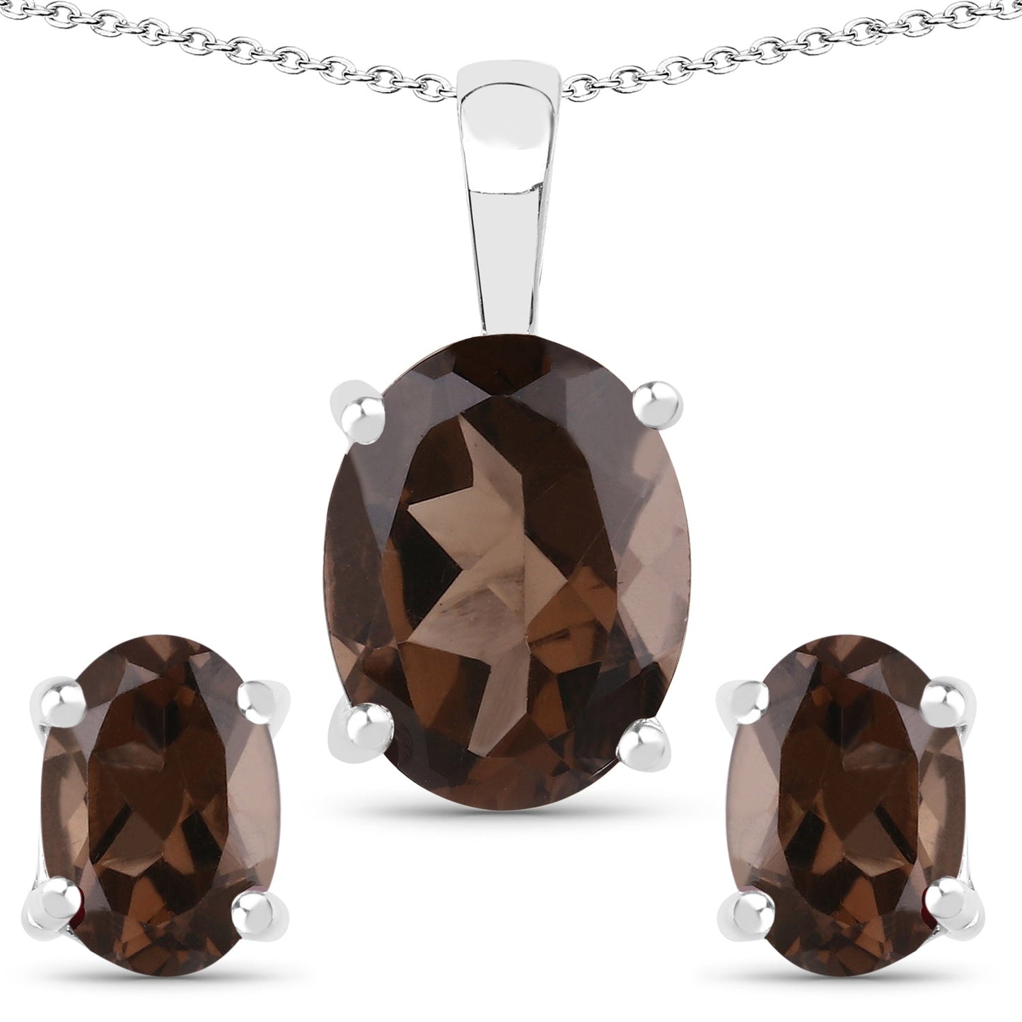 3.14 Carat Genuine Smoky Quartz .925 Sterling Silver Jewelry Set