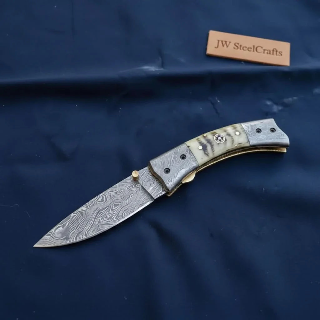 Swayback Damascus Folder with Damascus Bolster Caps