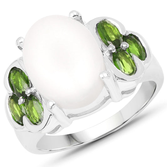 4.52 Carat Genuine Opal and Chrome Diopside .925 Sterling Silver Ring