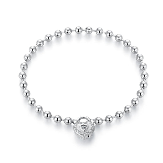 925 Sterling Silver White Gold Plated 17cm Bracelet with CZ Paved Setting for Women