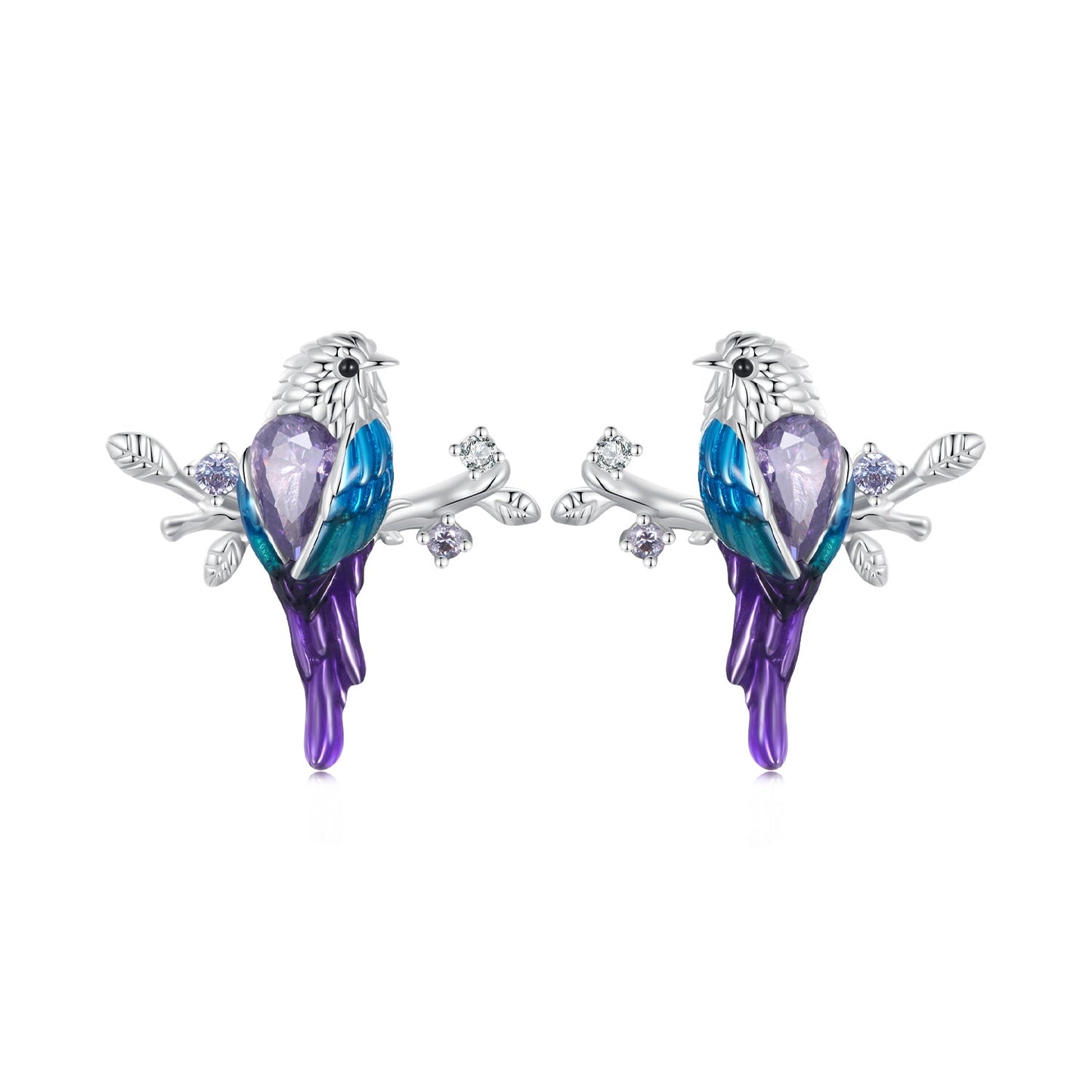 925 Sterling Silver Enamel Process Pavé Setting CZ Earrings