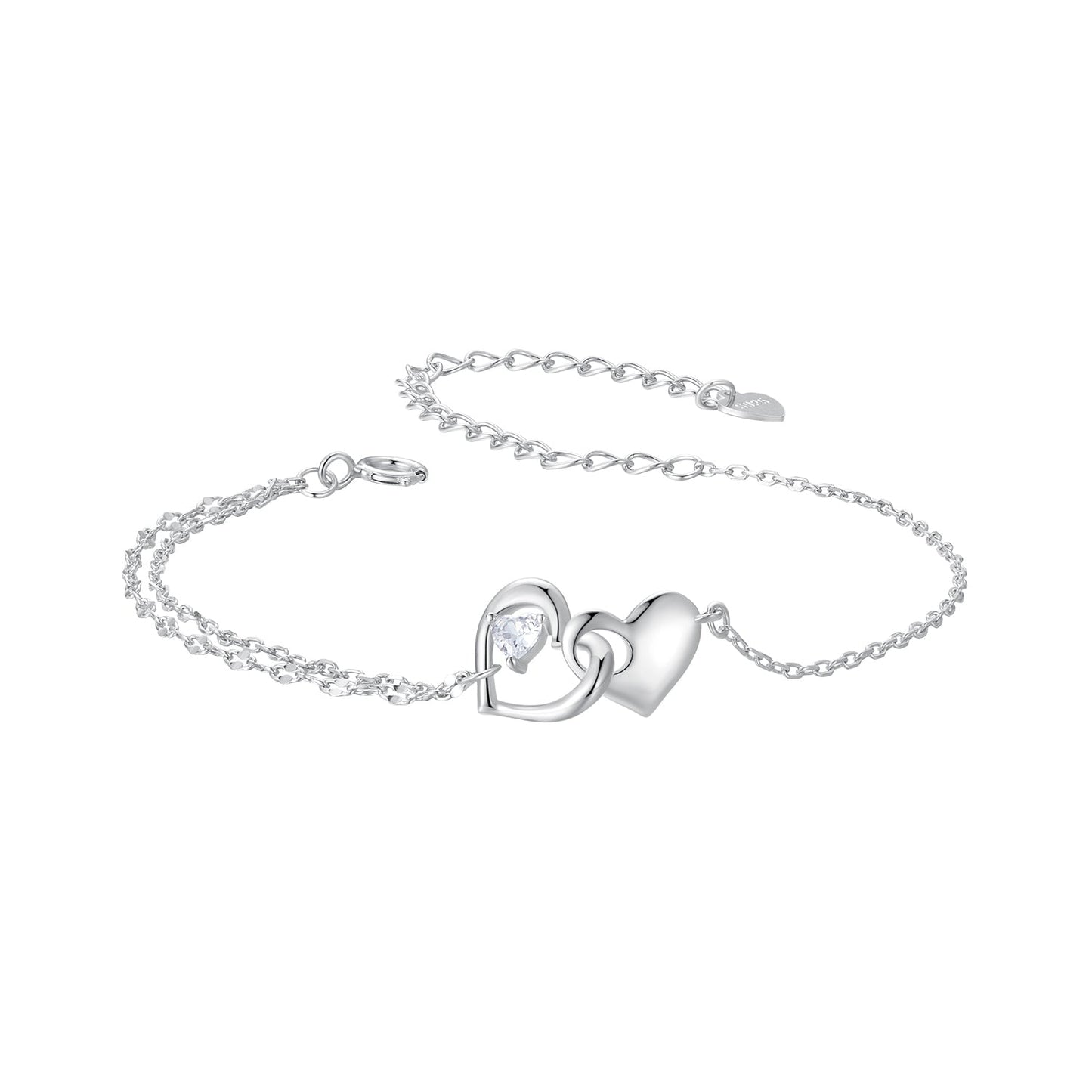 925 Sterling Silver Bracelet with Pave Setting CZ and White Gold Plating