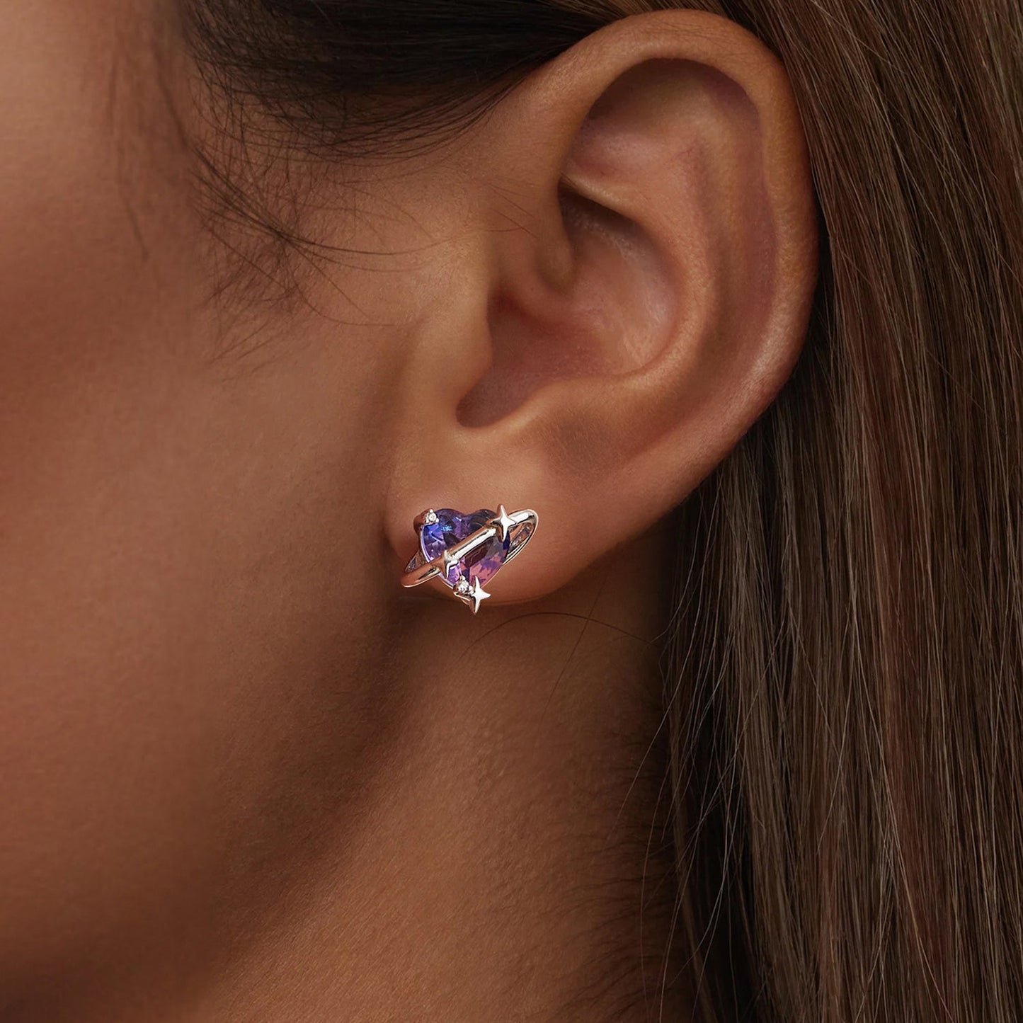 925 Sterling Silver Earrings with CZ and Transparent Glass in White Gold Plating for Women