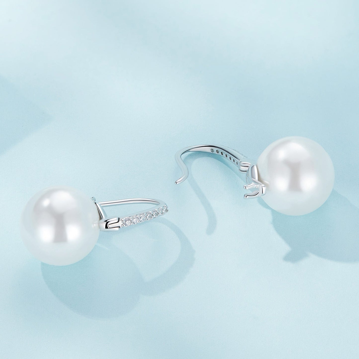 925 Sterling Silver Earrings with Quality Shell Pearl and CZ, 21*11mm, for Women