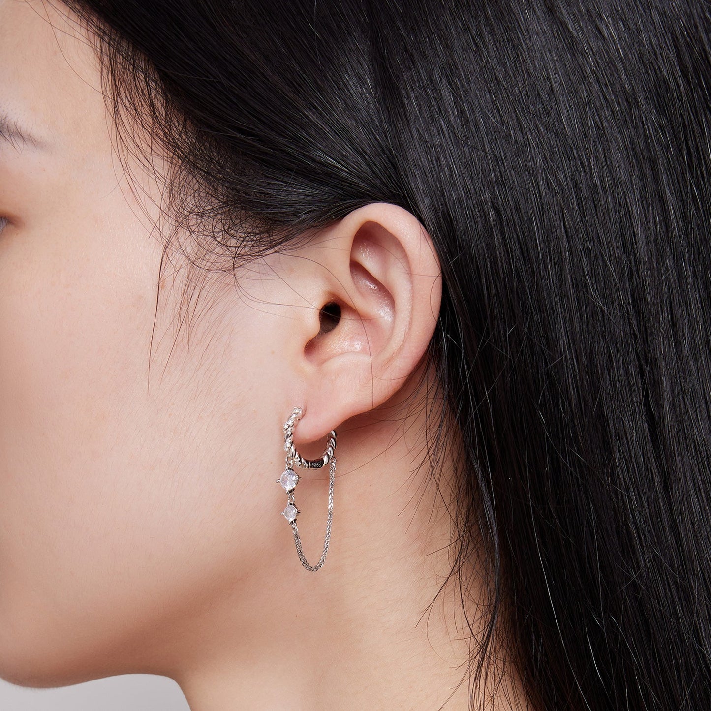 925 Sterling Silver Earrings with Pavé Setting CZ, 34*6mm for Women