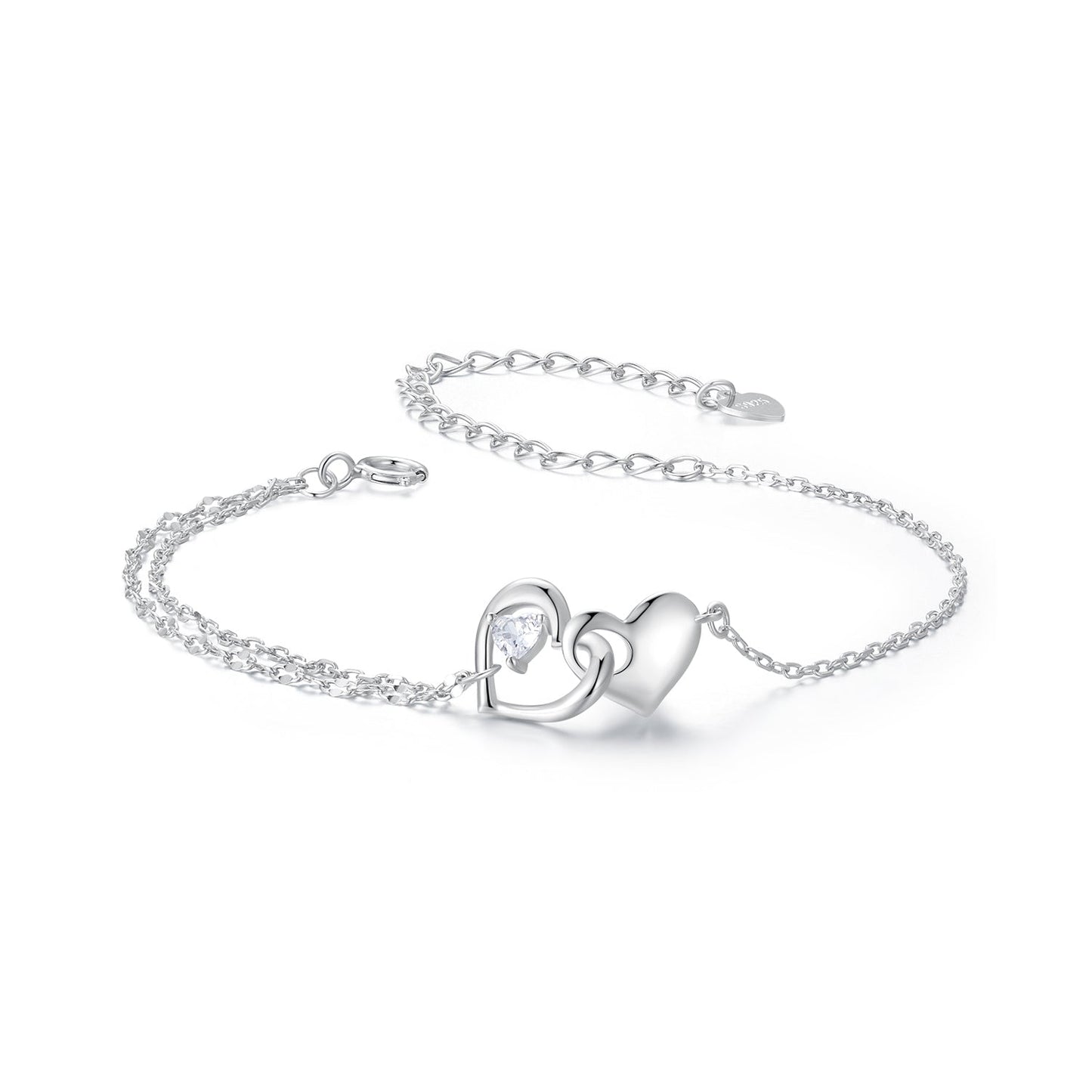 925 Sterling Silver Bracelet with Pave Setting CZ and White Gold Plating