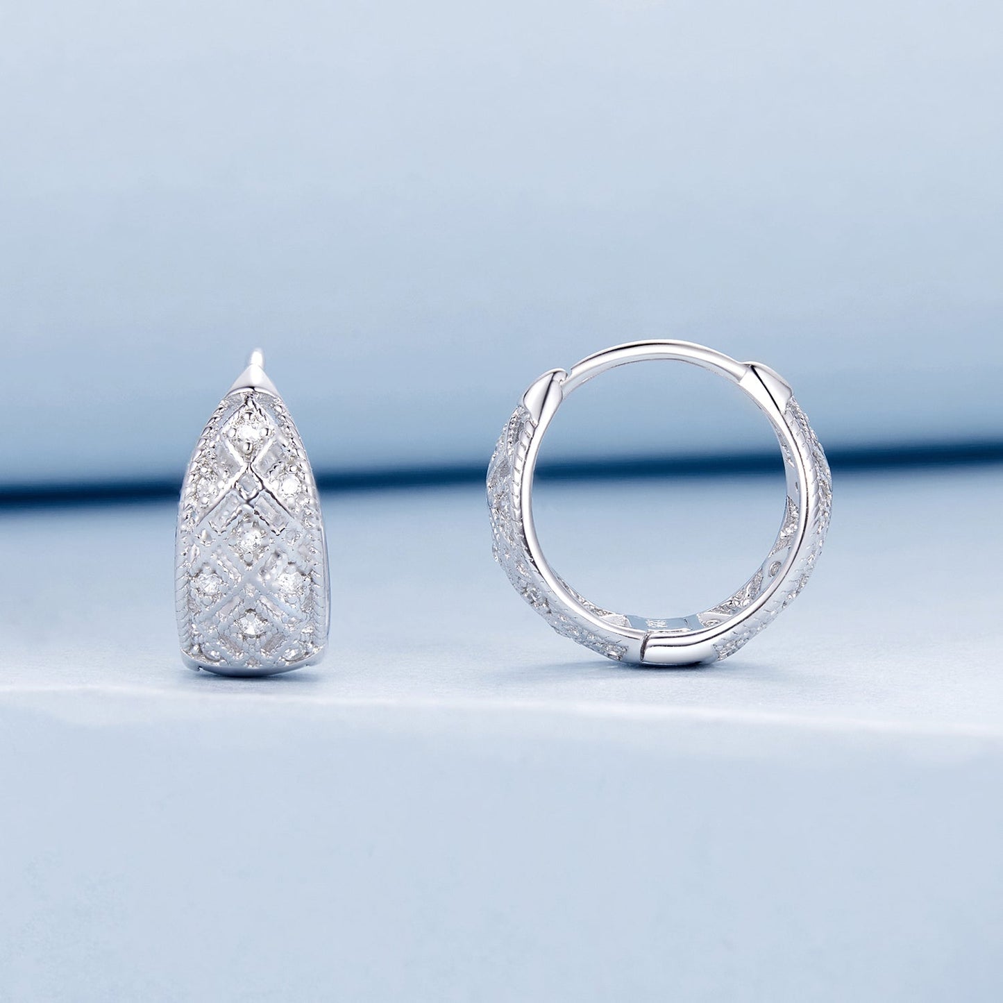 925 Sterling Silver White Gold Plated Pave Setting CZ Earrings 13*6mm for Women
