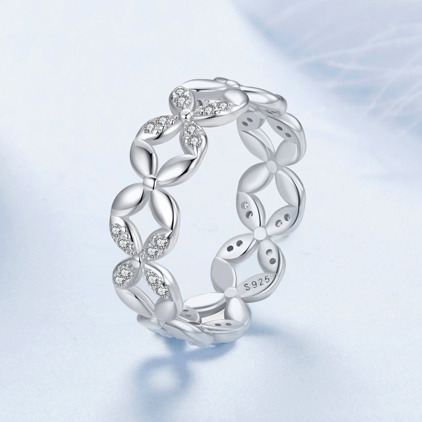 925 Sterling Silver White Gold Plated 0.6cm Ring Size 6 for Women