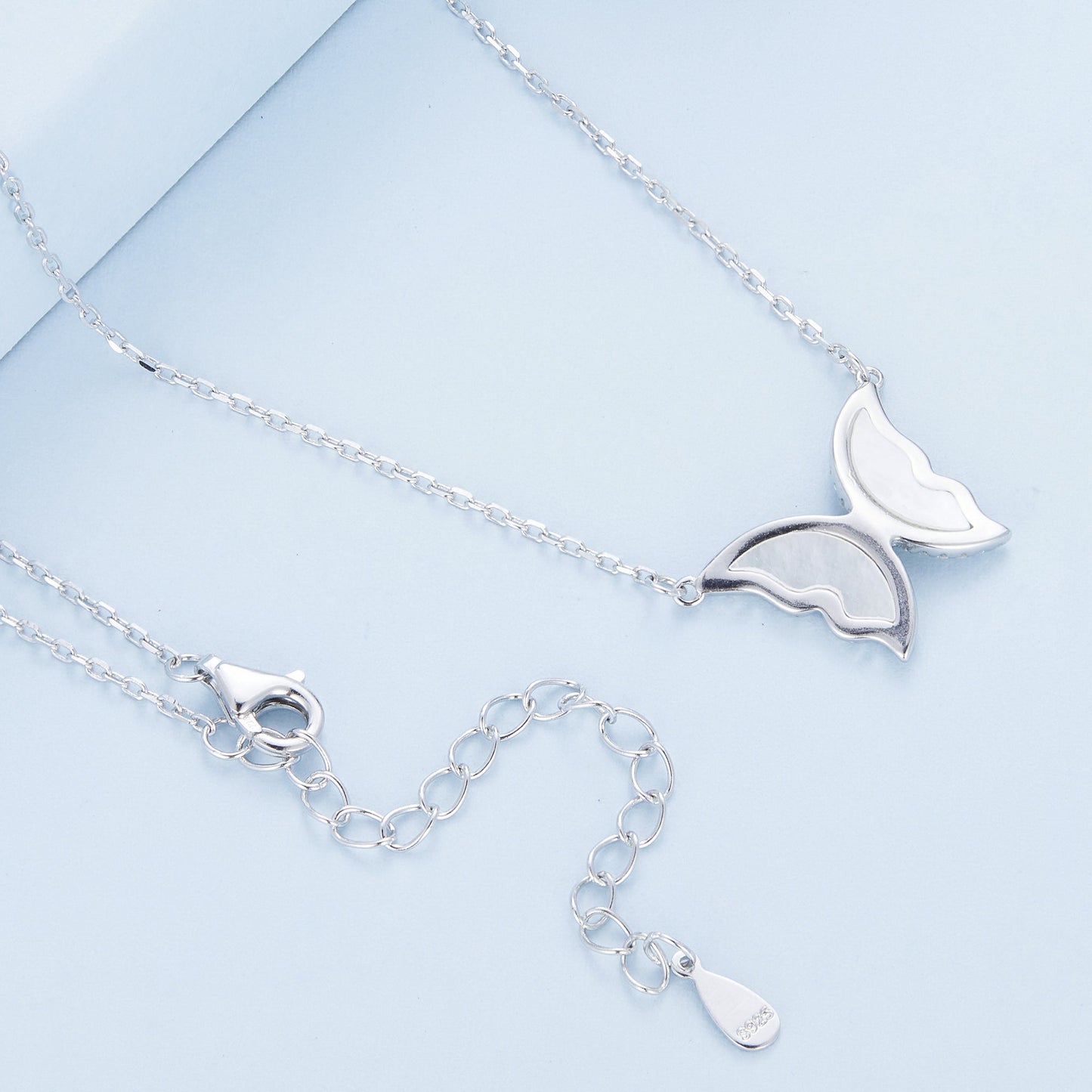 S925 Sterling Silver Plated Nacre & CZ Necklace, 40+5cm for Women