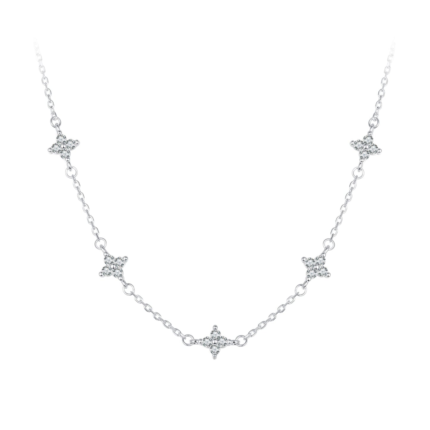 925 Sterling Silver Pave Setting CZ Necklace with White Gold Plating 400mm for Women