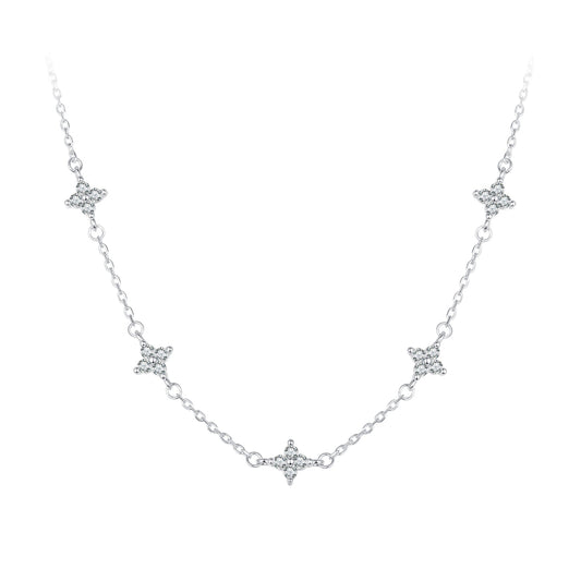 925 Sterling Silver Pave Setting CZ Necklace with White Gold Plating 400mm for Women