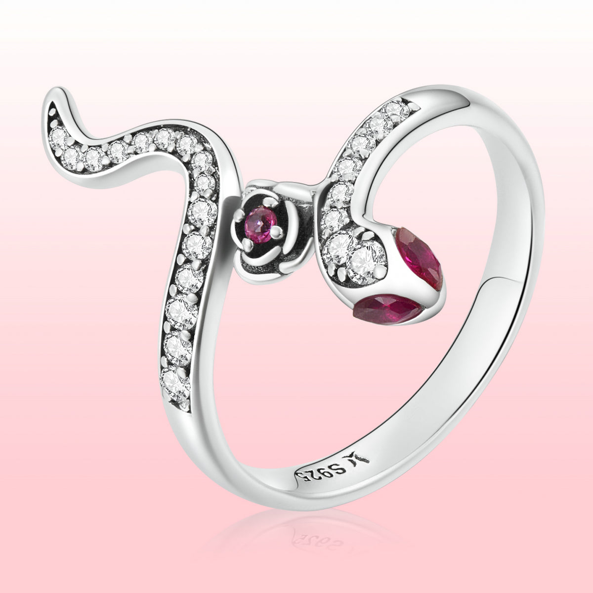925 Sterling Silver Oxidized Snake Ring with Pavé Setting CZ for Women - Size 7.0