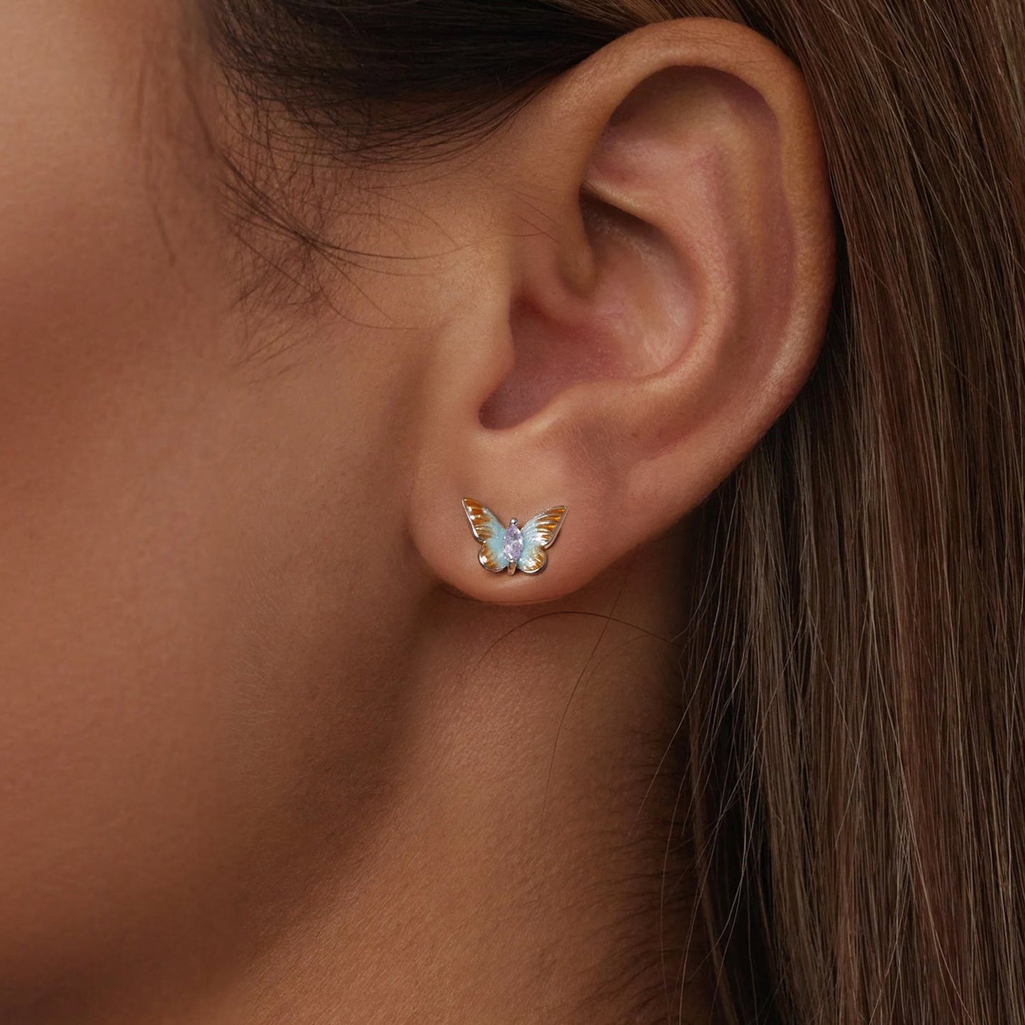 925 Sterling Silver Earrings with Enamel and Pavé Set CZ, 7x10mm, White Gold Plated for Women