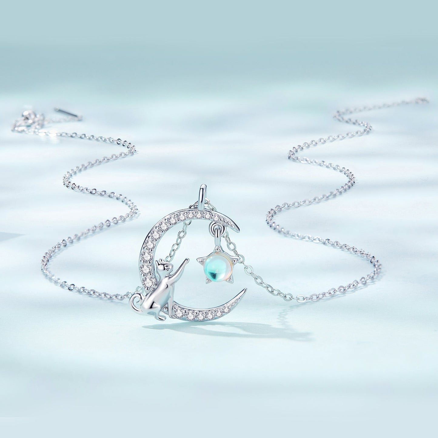 925 Sterling Silver Adjustable Moonstone Necklace with CZ Accents for Women