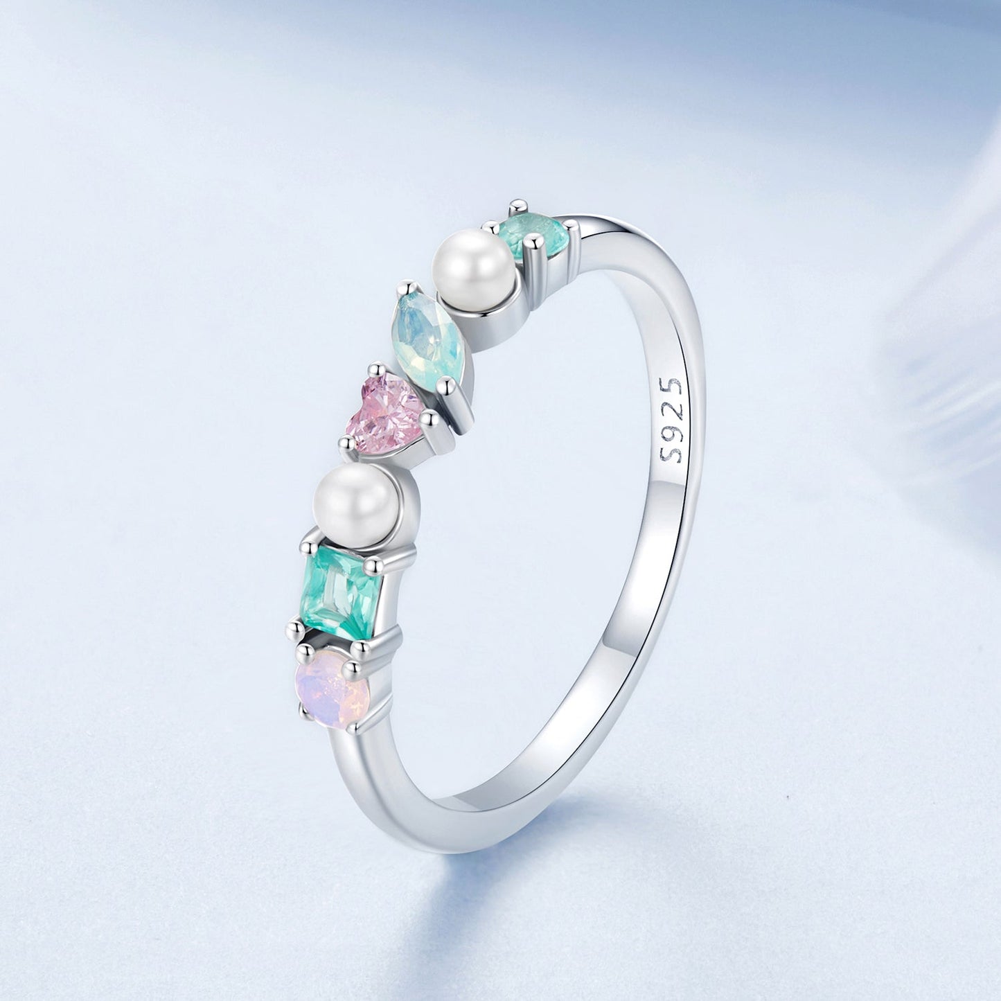 925 Sterling Silver Ring with Nano Opal Stone, Size 6, for Women
