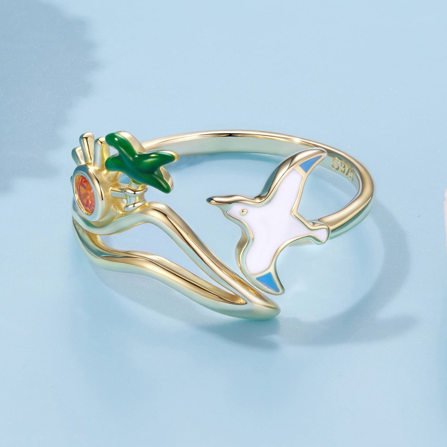 925 Sterling Silver Enamel Pavé Setting CZ Gold Plated Ring for Women
