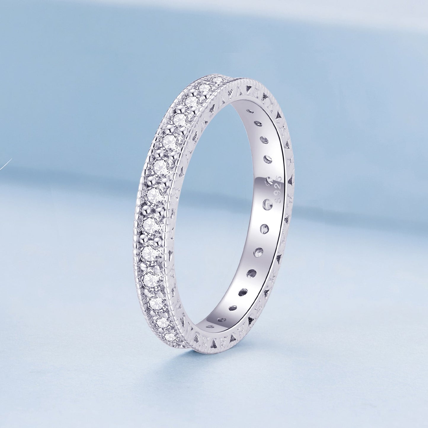 925 Sterling Silver S925 Pavé Setting CZ Ring for Women, Size 6.0, Width 2.6mm