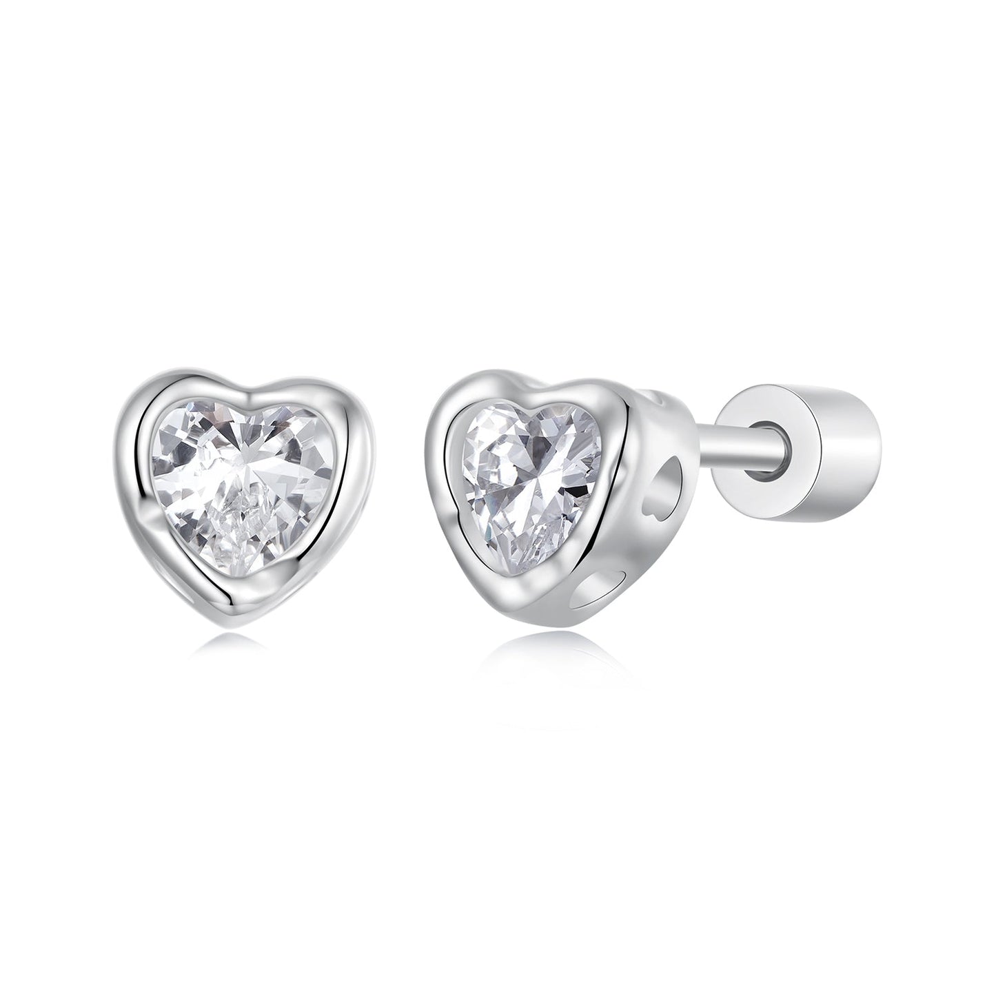 925 Sterling Silver Earrings with Plated White Gold & Pavé Setting CZ, 0.5cm for Women