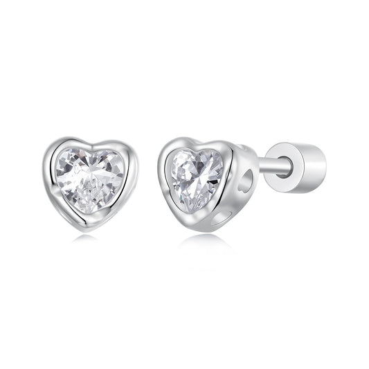 925 Sterling Silver Earrings with Plated White Gold & Pavé Setting CZ, 0.5cm for Women