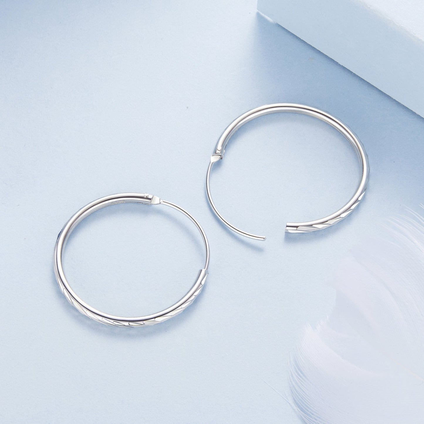 925 Sterling Silver Earrings for Women - White Gold Plated, 2.3x0.2 cm