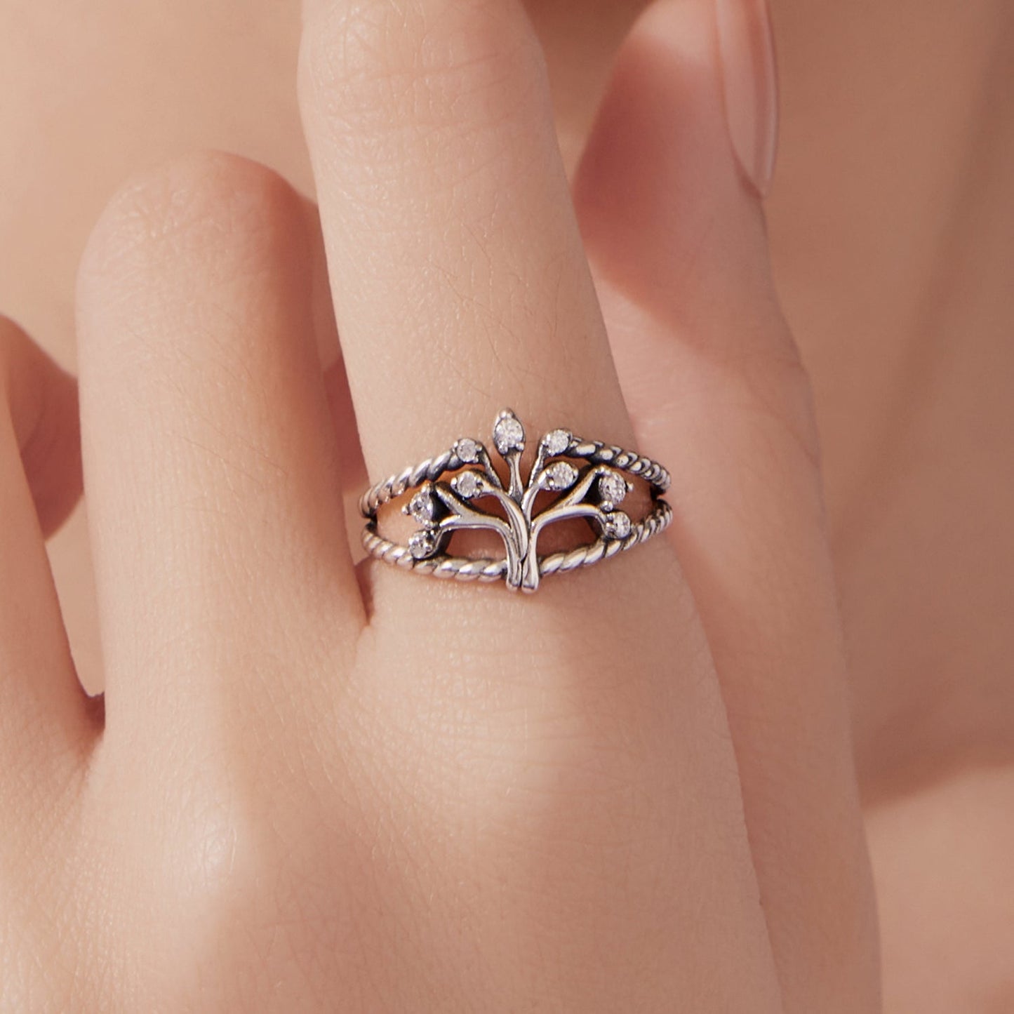 925 Sterling Silver Oxidized Pavé CZ Ring for Women