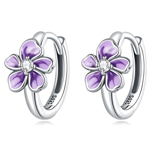 925 Sterling Silver Enamel Earrings with CZ - 1.2x0.7cm, Oxidized Finish for Women