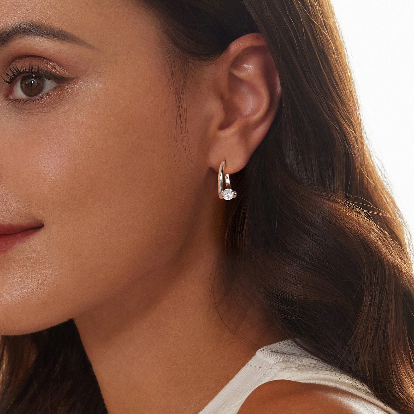 925 Sterling Silver Earrings with Pavé Setting CZ, Platinum Plated, 15x7mm for Women