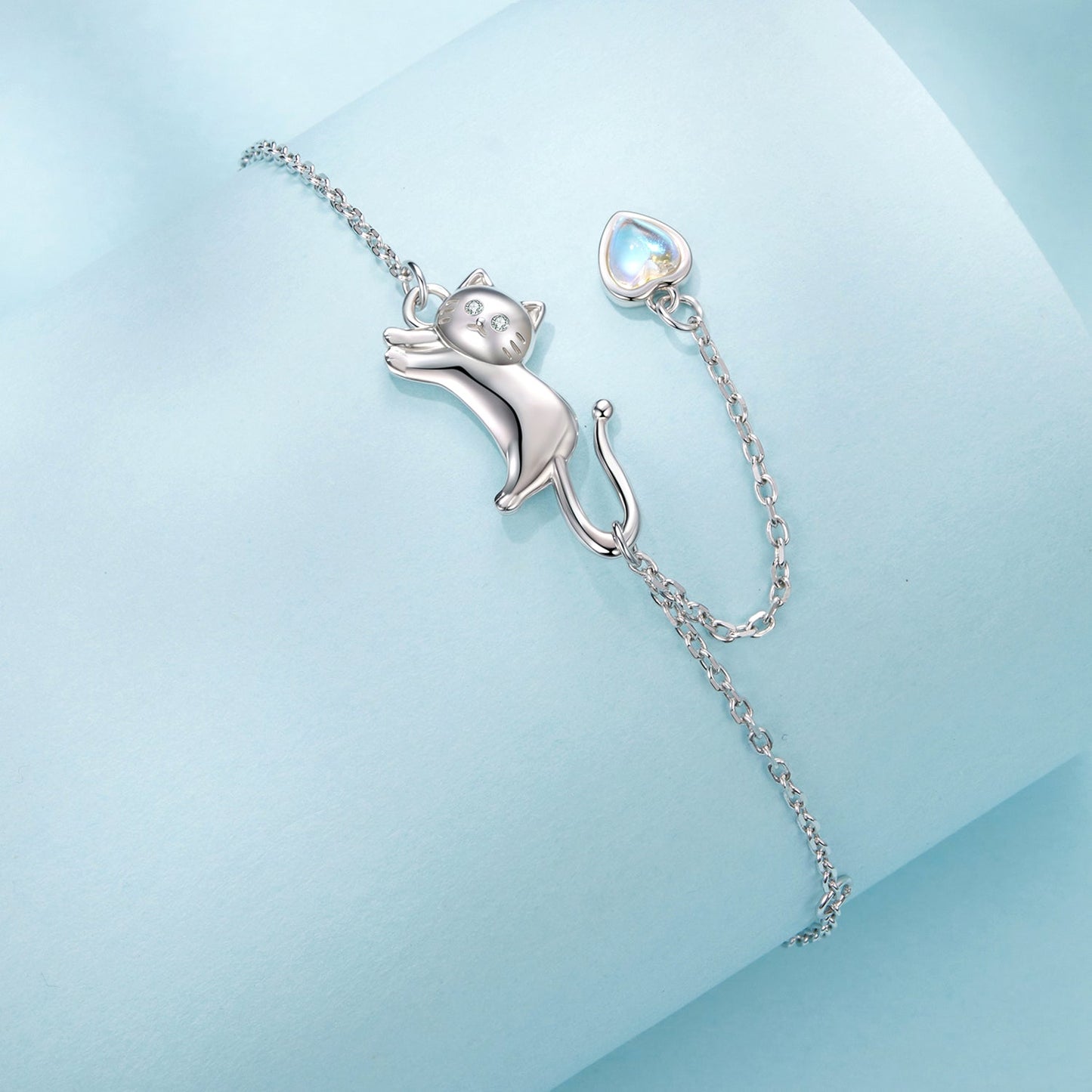 925 Sterling Silver White Gold Plated Moonstone CZ Bracelet for Women