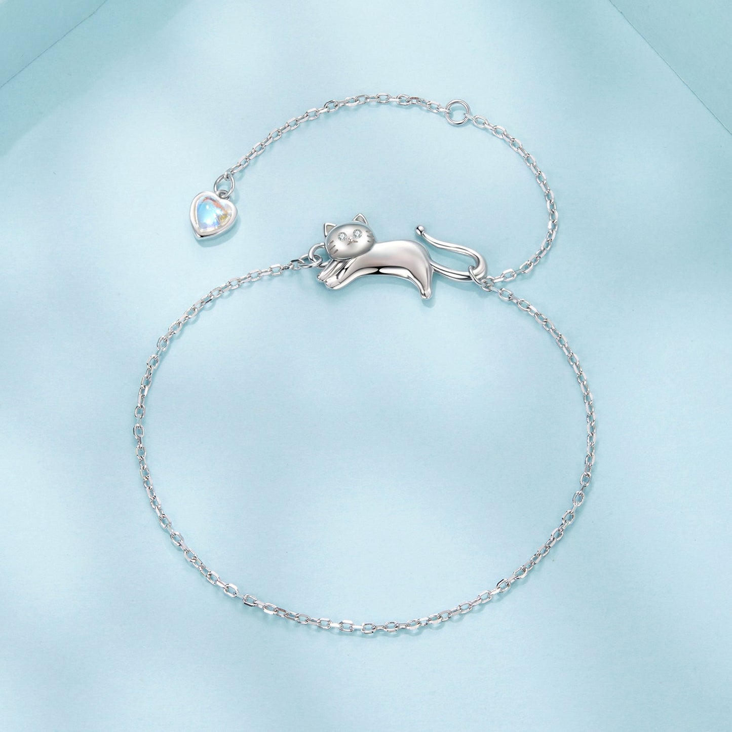 925 Sterling Silver White Gold Plated Moonstone CZ Bracelet for Women