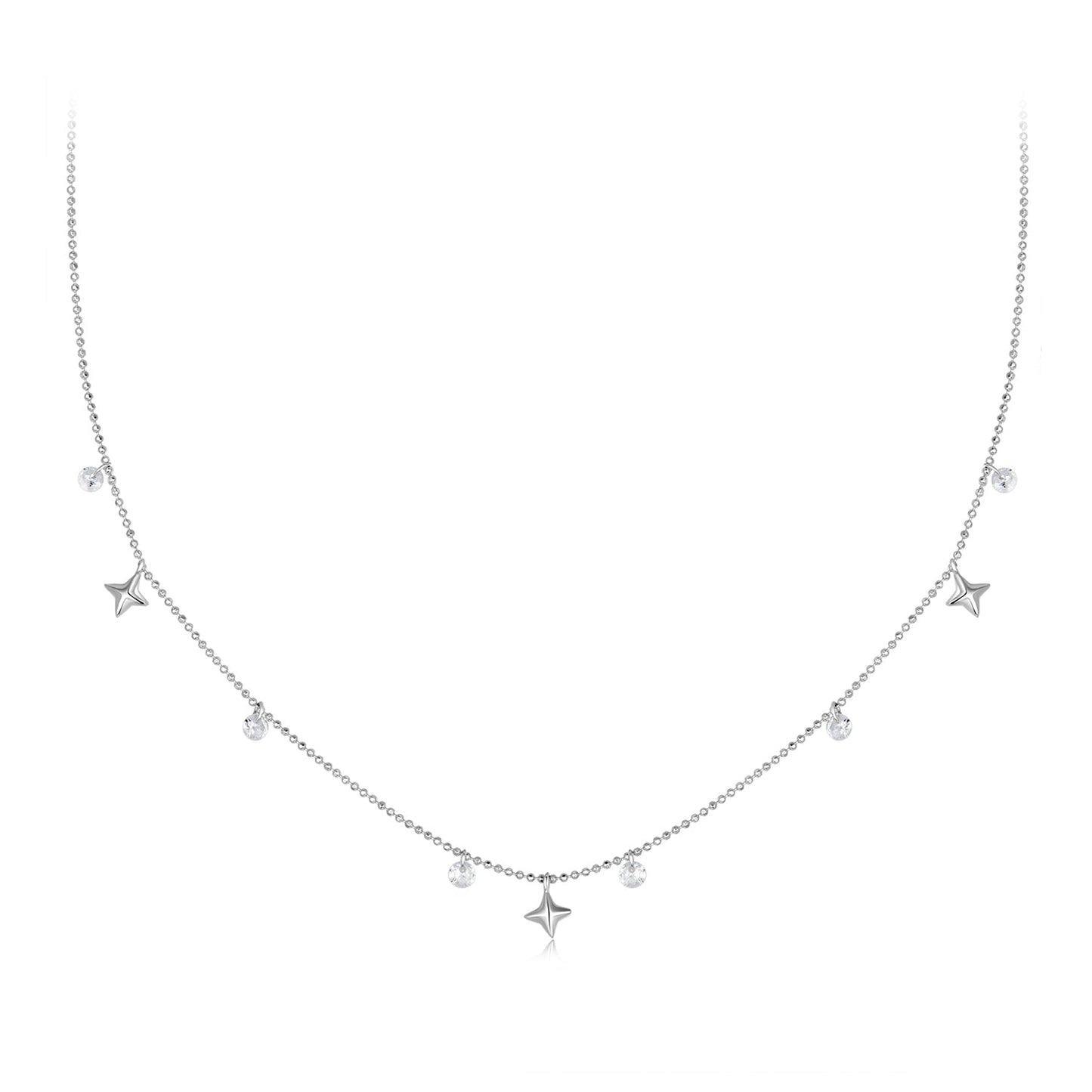 925 Sterling Silver Plated White Gold Pendant Necklace with CZ Charm for Women 38+6cm