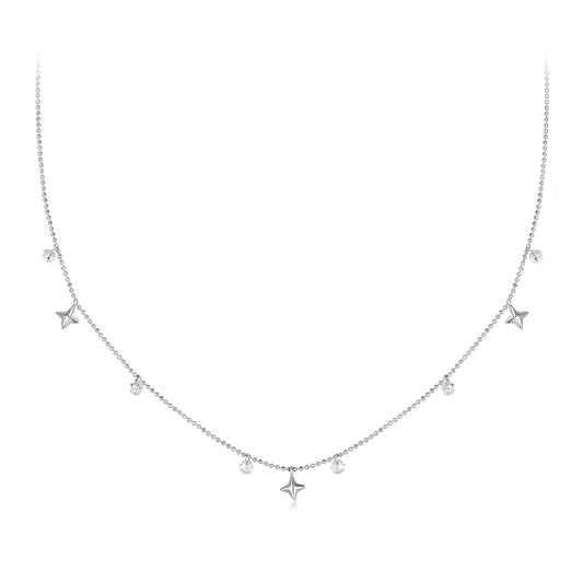 925 Sterling Silver Plated White Gold Pendant Necklace with CZ Charm for Women 38+6cm